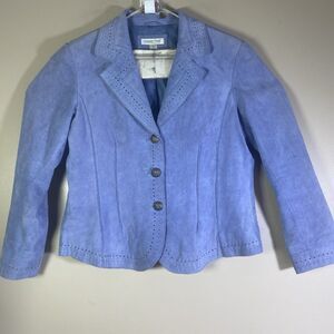 Coldwater Creek Jacket Womens Size 16 Suede Nubuck Leather Cropped Blue